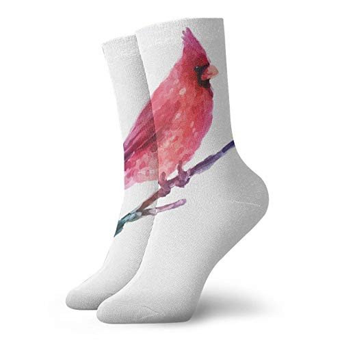 Bird Fashion Compression Socks-Watercolor Cardinal Artistic Display Winter Season-Performance Polyester Cushioned Athletic Crew Socks for Running-Athletic-Dark Coral Purple -12 inch