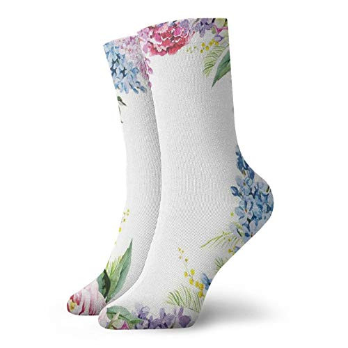 Flower Fashion Compression Socks-Springtime Fragrance Garland With Bunch Of-Performance Polyester Cushioned Athletic Crew Socks for Running-Athletic-Multi -12 inch