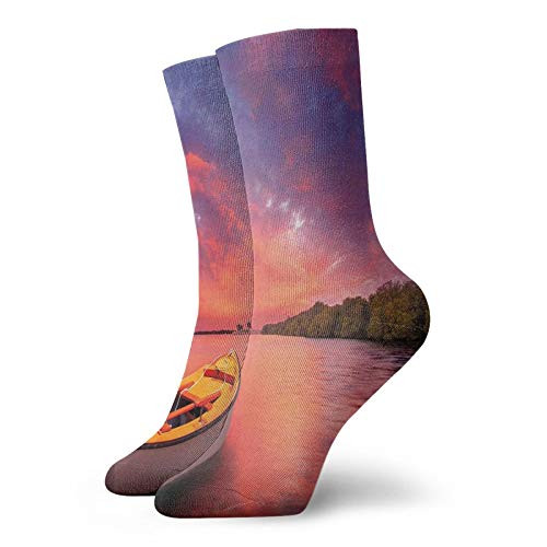 Sunset Funny Compression Socks Women and Men-Enchanted Coast With A Rowboat Under Magical Hazy Sky Peaceful Nature Image-Best for Circulation-Running-Athletic-Nurse-Travel-Pink Purple -12 inch Sunset Funny Compression Socks Women and Men-Enchanted Coast With A Rowboat Under Magical Hazy Sky Peaceful Nature Image-Best for Circulation-Running-Athletic-Nurse-Travel-Pink Purple -12 inch