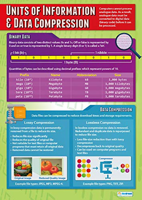 Units of Information and Data Compression | Laminated Computer Science Posters | Gloss Paper Measuring 33 x 23.5 | STEM Posters for The Classroom | Education Charts by Daydream Education