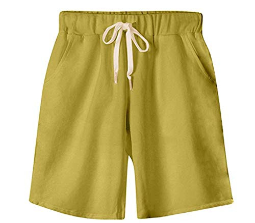 Vcansion Women's Casual Elastic Waist Knee Length Bermuda Shorts with Drawstring Turmeric Asian 5XL/US 16-18