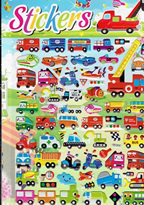 3D Car Biplane Bus Train Scooter Sticker Decal 1 Sheet Dimensions- 25 cm x 20 cm