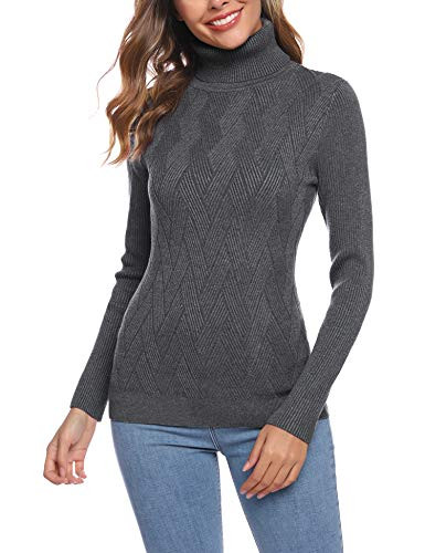 Aibrou Womens Casual Long Sleeve Gray Turtleneck Knit Pullover Sweater