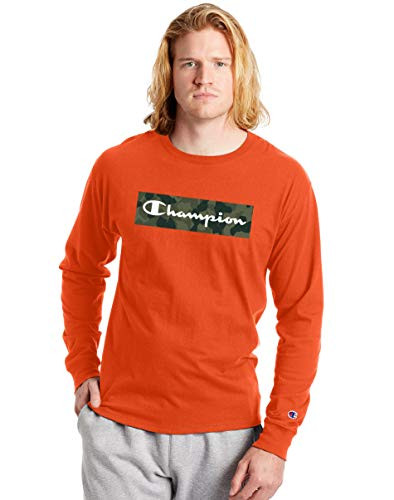 Champion Men's Classic Long Sleeve Tee- Graphic Script- Spicy Orange-586212- Large