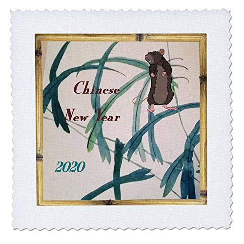 3dRose Image of Framed In Bamboo Says Chinese New Year With Rat And. - Quilt Squares -qs_326536_4-