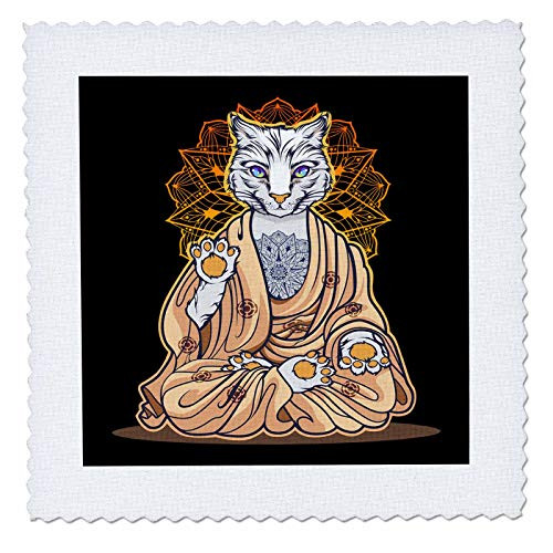 3dRose Funny Cat Kitten with Mandala Yoga Buddha Zen Yin Yang - Quilt Squares -qs_333580_4-