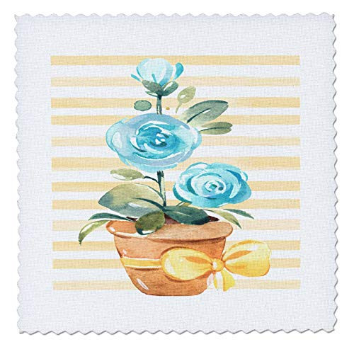 3dRose Pretty Image Of Watercolor Blue Potted Flowers Illustration - Quilt Squares -qs_335973_4-