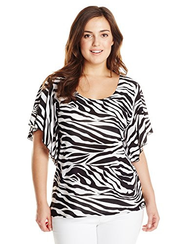 Star Vixen Women's Plus-Size Angel Sleeve Top- Zebra Animal Print- 2X