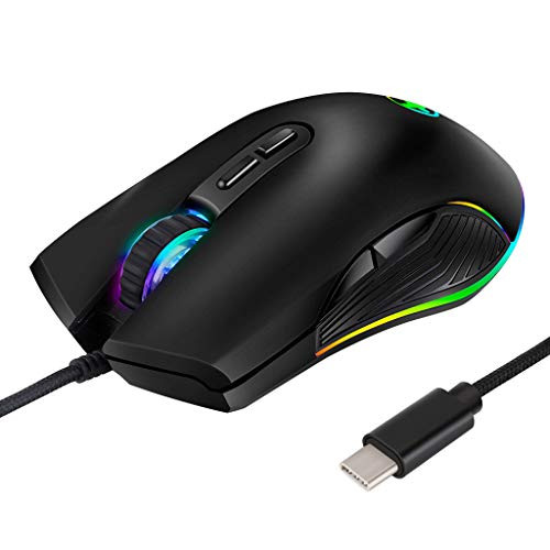 POPOLING 3200DPI Type C Wired Mouse Optical Gaming USB C Mouse RGB LED Backlight for Laptop PC