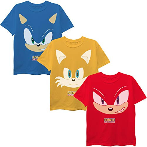 SEGA Little Hedgehog Boys 3-Pack T-Shirt Bundle- Sonic- Tails- Knuckles- Gold/Red/Royal Blue- M--8-10-