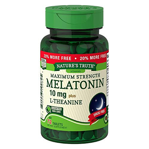 Nature's Truth Melatonin 10 mg plus L-Theanine Tablets Maximum Strength - 72 ct- Pack of 2 Nature's Truth Melatonin 10 mg plus L-Theanine Tablets Maximum Strength - 72 ct- Pack of 2