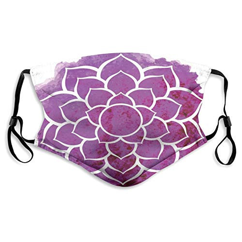 Comfortable Windproof mask- Purple Mandala-Watercolor Lotus Flower Yoga Meditation Boho Style Painbrush Artwork-Fuchsia White-Printed Facial Decorations for Adult Comfortable Windproof mask- Purple Mandala-Watercolor Lotus Flower Yoga Meditation Boho Style Painbrush Artwork-Fuchsia White-Printed Facial Decorations for Adult
