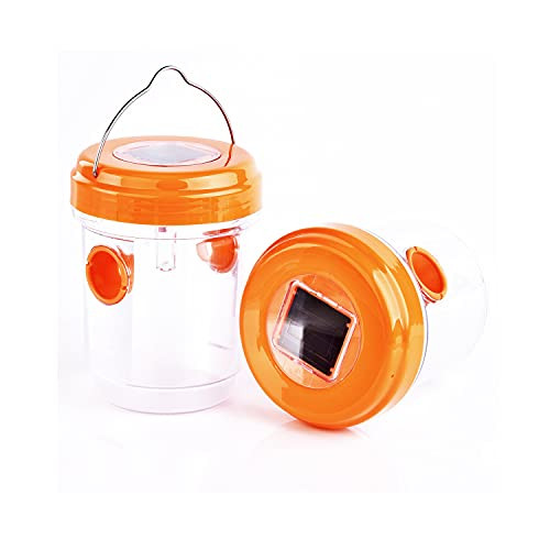 Wasp Traps Hanging- Solar LED Bee Trap Powered Wasp Catcher Indoor Insect Flying Bugs Trap for Catching Wasp Bug Hornets etc Outdoor -Orange-