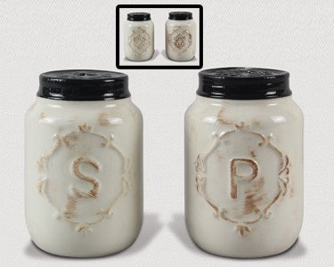 Cream Ceramic Mason Jar Salt  and  Pepper Shakers - Two 2-Piece Sets