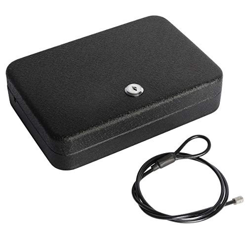 Lovndi Gun Safe with Key Lock- Portable Steel Handgun Safe Pistol Lock Box- Black Small