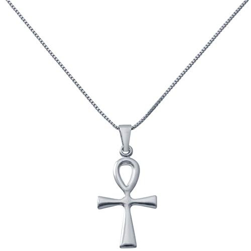 Jewelry by Debbie 925 Sterling Silver Plain Ankh Cross Charm Pendant Necklace with 18inch Box Chain Made in Italy