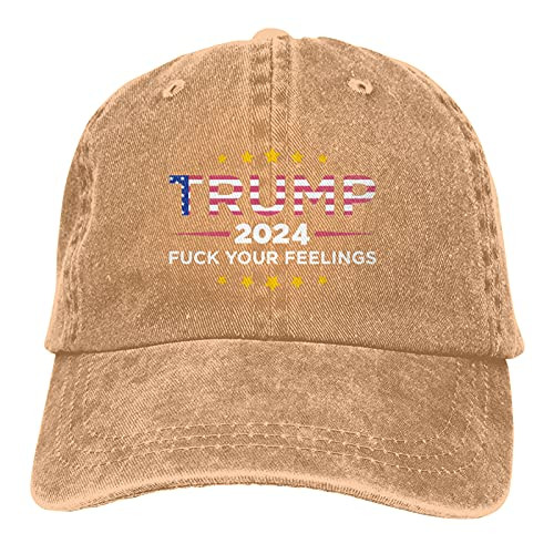 Arspjes Trump President 2024 Fuck Your Feelings Unisex Trucker Hats Dad Adjustable Distressed Cowboy Baseball Hats Driver Cap-Natural