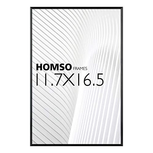 Homso Poster Picture Frame- 11.7x16.5 Black Aluminum A3 Photo Frame with High Definition Acrylic and Thin Smooth Metal Frame for Wall Mounting and Displaying