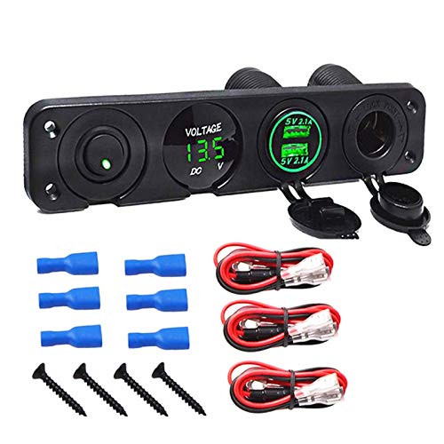 4 in 1 Marine Switch Panel 12V 4.2A USB Socket Charger Panel Toggle Switch Power Outlet ON-Off Cigarette Lighter Socket Panel with LED Voltmeter for Car Boat Marine RV