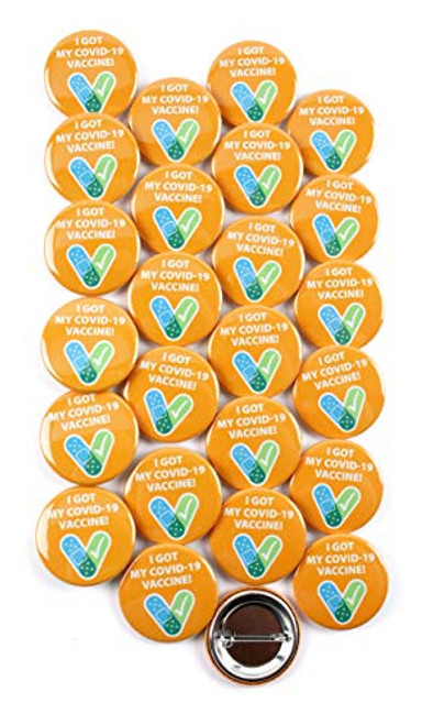 Orange - I Got My Covid-19 Vaccine Notification CDC Encouraged Clinical and Public Health - Pinback Button Badges 1.5 Inch Round - 25 Pack Orange - I Got My Covid-19 Vaccine Notification CDC Encouraged Clinical and Public Health - Pinback Button Badges 1.5 Inch Round - 25 Pack