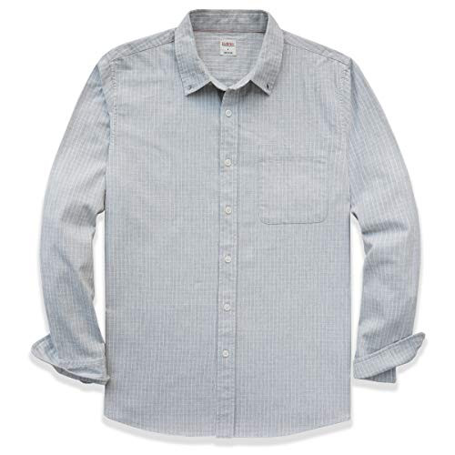 Dubinik Men's Plaid Flannel Long Sleeve Shirts Cotton Casual Shirt Regular Fit White-Grey