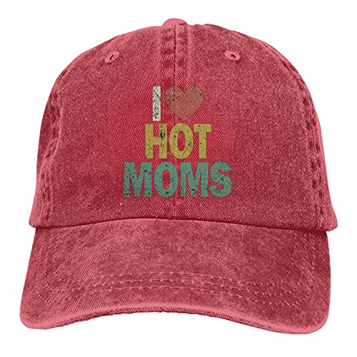 I Heart Hot Moms Classic Hat Baseball Cap Men Women Washable Adjustable Plain Cap Red