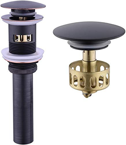 LANC Bathroom Sink Drain with Strainer Basket Hair Catcher Anti Clog Pop Up Drain Stopper Vanity Vessel Sink without Overflow- Oil Rubbed Bronze with Overflow-E24R-O