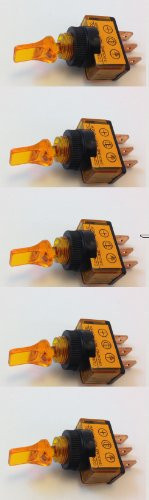 ILLUMINATED SPST TOGGLE SWITCH ON/OFF 20 AMP 12VDC COLOR -5 PACK- AMBER-