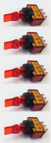 ILLUMINATED TOGGLE SWITCH ON/OFF 20 AMP 12VDC COLOR -5 PACK- RED-