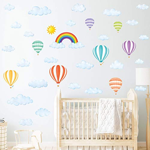 DECOWALL DWT-1801 Rainbow and Hot Air Balloons Plus DS-8030 Clouds Kids Wall Stickers Wall Decals Peel and Stick Removable Wall Stickers for Kids Nursery Bedroom Living Room decor