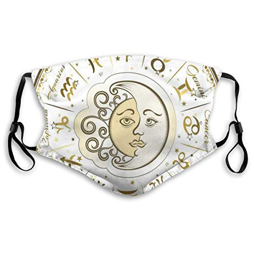 Fillter Face Cloth for pepole-Circular Zodiac Chart Apparent Position Of Sun And Moon In Centre Pattern Print-Reusable Windproof Mouth Anti Dust  Double Protection