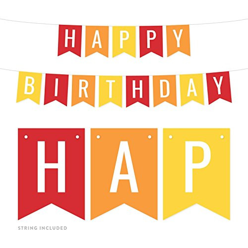Andaz Press Hanging Pennant Banner Party Decorations- Rainbow Red Orange Yellow- Happy Birthday- 1-Pack- Approx. 5-Feet