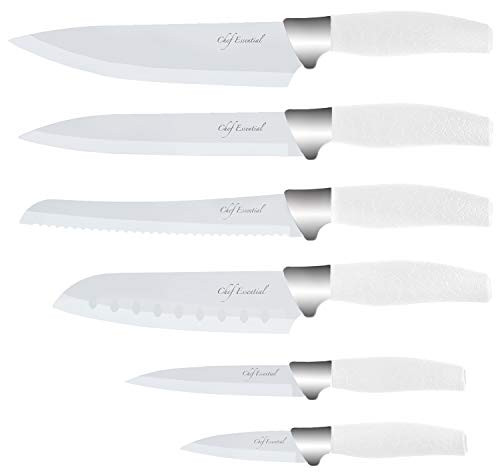 Chef Essential 6 Piece Knife Set With Matching Sheaths- Solid White