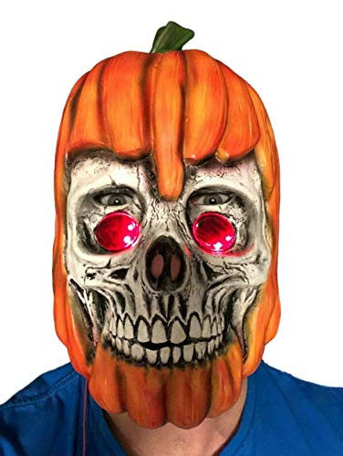 Pumpkin Mask- Jack O Lantern- Latex with LED Eyes- Scary- Creepy- Dark Harvest Mask- Pumpkin Costume Head- Halloween Glowing Masks- Spooky Carnival Scarecrow