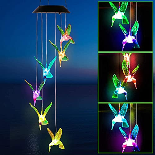 REIGEE Solar Wind Chimes- Hummingbird Wind Chimes Outdoor- Mobile Hummingbird Solar Lights with 6 LED Color-Changing- for Party Decorations- Home Garden Yard Christmas Decor REIGEE Solar Wind Chimes- Hummingbird Wind Chimes Outdoor- Mobile Hummingbird Solar Lights with 6 LED Color-Changing- for Party Decorations- Home Garden Yard Christmas Decor