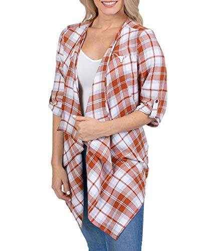 UG Apparel NCAA Texas Longhorns Womens Plaid Cardi- Burnt Orange- Small