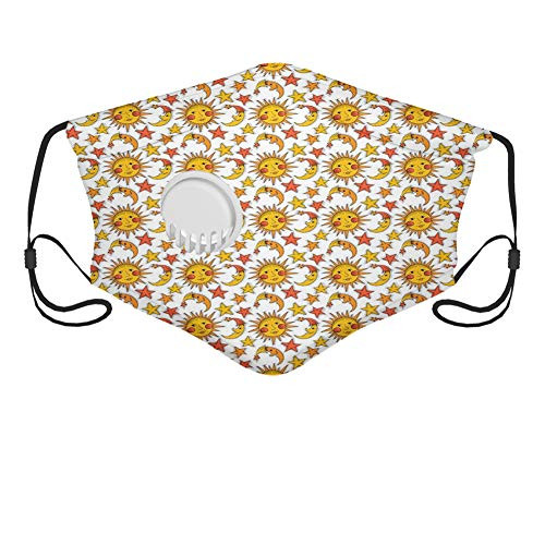 Comfortable Activated carbon mask-Sun?Nursery Themed Repetitive Pattern with Sun Moon and Stars-Earth Yellow Orange Burnt Sienna White-Facial decorations for adult-2 filter? Comfortable Activated carbon mask-Sun?Nursery Themed Repetitive Pattern with Sun Moon and Stars-Earth Yellow Orange Burnt Sienna White-Facial decorations for adult-2 filter?