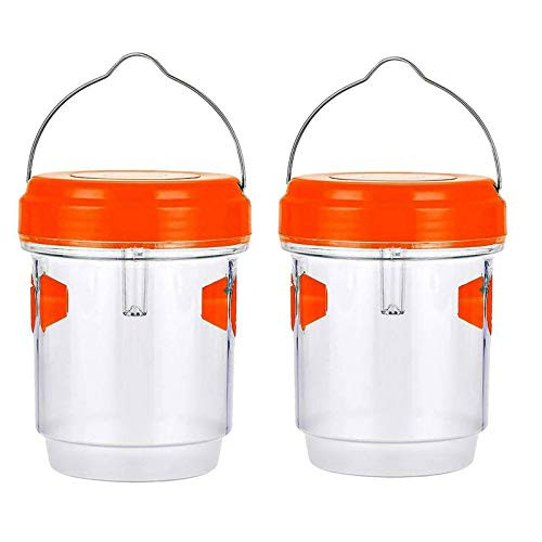 Led Solar Bee Trap Wasp Trap housefly Trap-Solar Powered Wasp Catcher Outdoor Hanging?Led Insect Trap Waterproof Non-Toxic Effective?Reusable 2 Pack? -Orange-