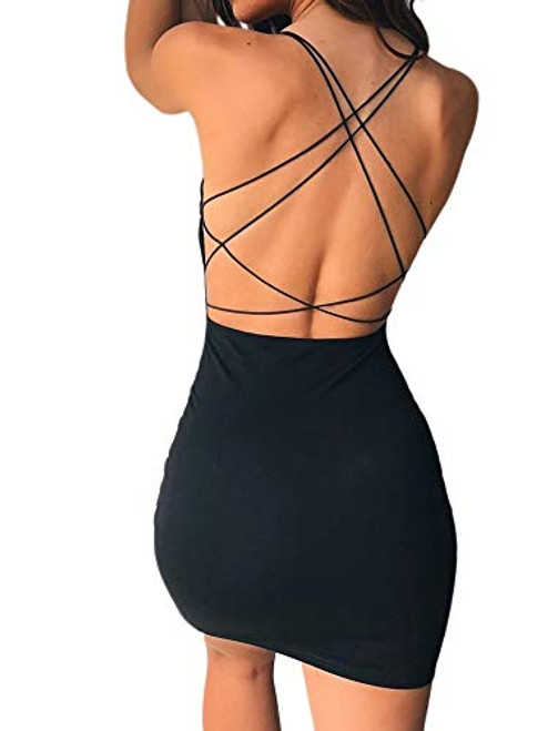 Women Sexy Club Outfits Dresses Backless Bodycon Mini Dress -S- Black- Women Sexy Club Outfits Dresses Backless Bodycon Mini Dress -S- Black-