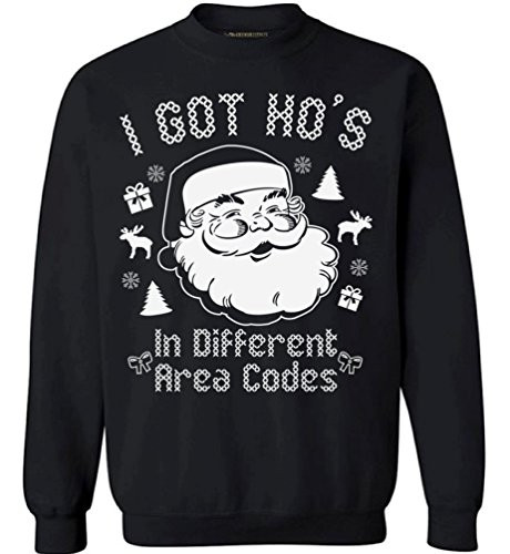 Awkwardstyles I Got Hos in Different Area Codes Sweater Ugly Christmas Crewneck S Black