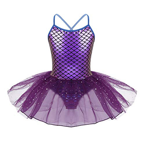 iiniim Girls Sequined Mermaid Scales Ballet Tutu Dress Princess Party Dance Halloween Cosplay Costumes Holographic Purple 5
