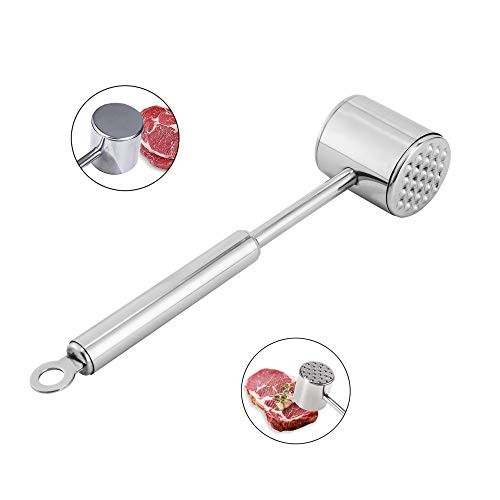PEACE BIRD Heavy Duty Meat Tenderizer Mallet/Hammer/Pounder - Stainless Steel Metal Alloy Food Hammer with Handle - Dishwasher Safe Rust Proof Pounder Mallet Tool for Tenderizing Steak Beef Chicken
