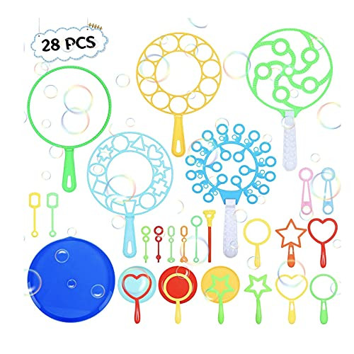 Bubble Wands Set- Big Bubbles Wand- 28 Pack Giant Bubble Wands Large Bubble Wands Funny Bubbles Maker with Tray- Nice for Outdoor Playtime  and  Birthday Party  and  Games- Suitable for All Age People -A-