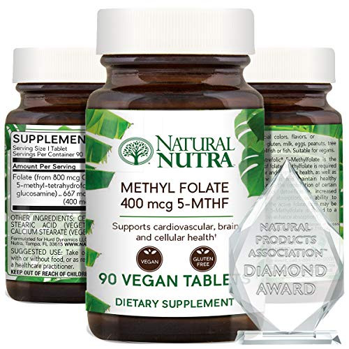 Natural Nutra Active Methyl -Methylated- Folate Supplement with Quatrefolic- L-5-MTHF -Methyltetrahydrofolate-- Vitamin B9- MTHFR- 90 Vegan Tablets Natural Nutra Active Methyl -Methylated- Folate Supplement with Quatrefolic- L-5-MTHF -Methyltetrahydrofolate-- Vitamin B9- MTHFR- 90 Vegan Tablets