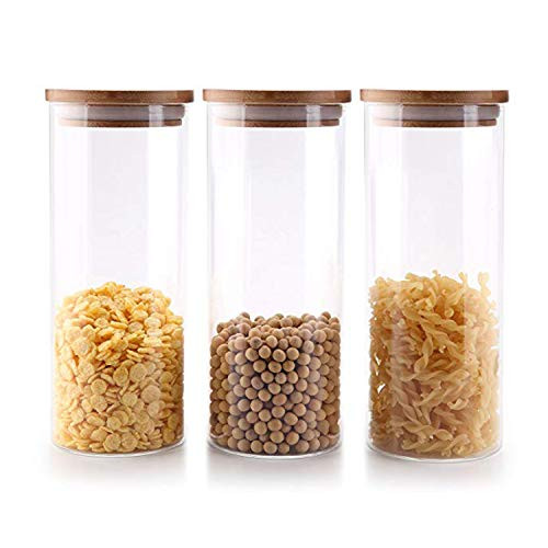 Glass Storage Jars Food Containers with Airtight Bamboo Lids 32.5 OZ Kitchen Glass Canisters Set of 3