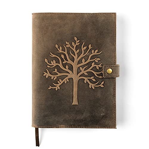 Refillable Leather Journal with Lined Paper | Emboss Design Tree of Life Notebook- Writing Journal- Refillable Journal- Personal Journal for Women- A5 Leather Journal Cover Refillable