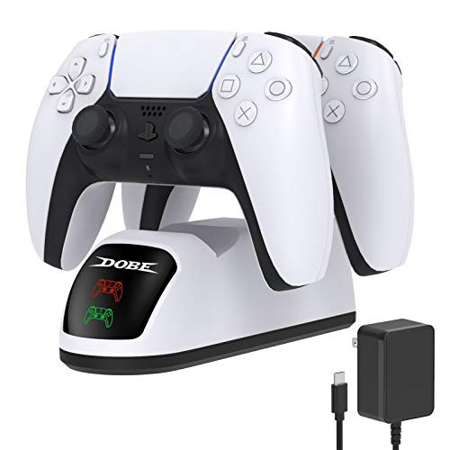 Fast Charger for PS5 DualSense Controller with Adapter- YUANHOT Dual Controllers Charging Station with LED Indicator- Charger Station Dock for Sony Playstation 5 Dualsense