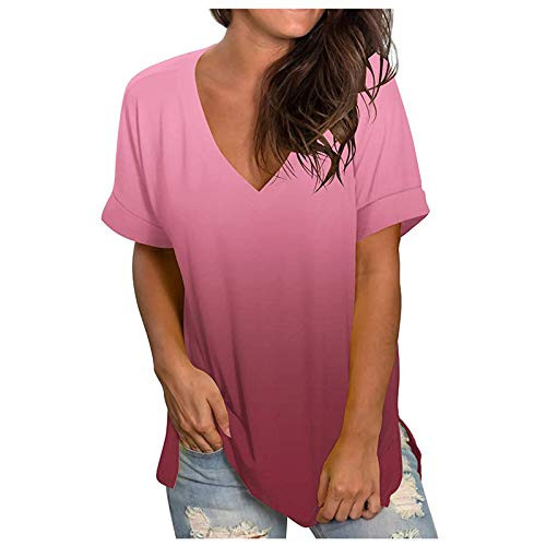 Tunics Tops for Womens-Womens Short Sleeve V-Neck Shirts Casual Pocket Solid Loose Tee Tops Summer T-Shirt Blouse Tops