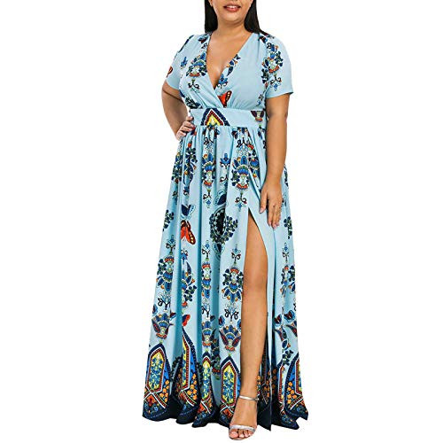 Kaitobe Summer Dresses for Women Plus Size V Neck Floral Print Boho Maxi Dress Wrap Dress Casual Beach Party Sundress