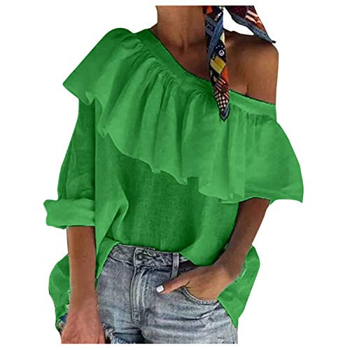 Qsctys Women Strapless Off Shoulder Shirt Fashion Sexy Summer O-Neck Tops Casual Loose Short Sleeve Blouse T-Shirt Green Qsctys Women Strapless Off Shoulder Shirt Fashion Sexy Summer O-Neck Tops Casual Loose Short Sleeve Blouse T-Shirt Green